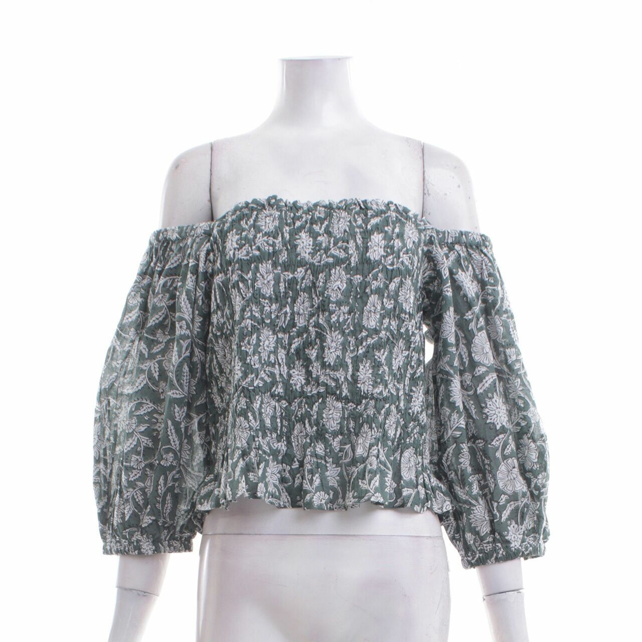 Daughters Of India Green White Floral Blouse