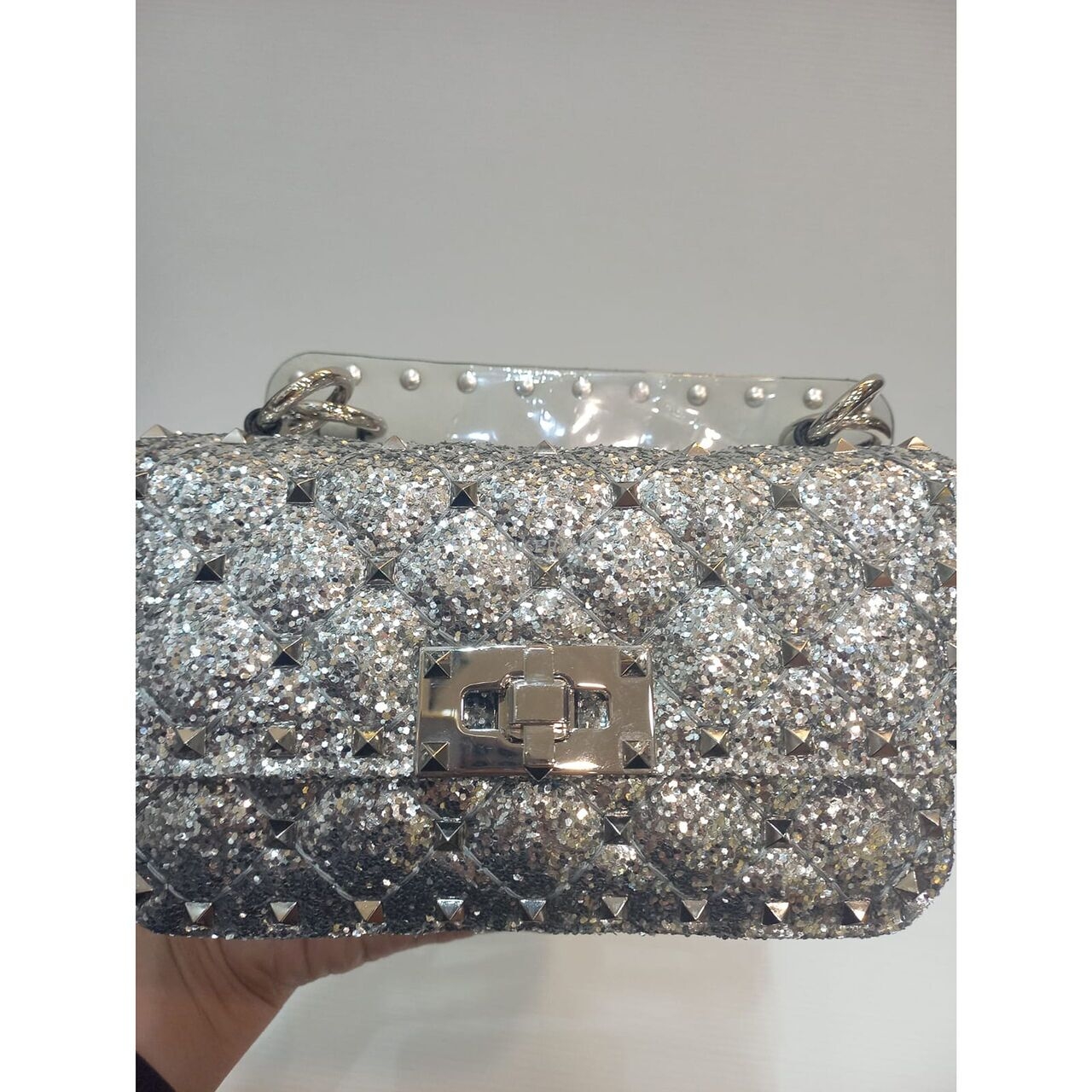 Valentino Garavani Mini Rockstud Silver Glitter Shoulder Bag