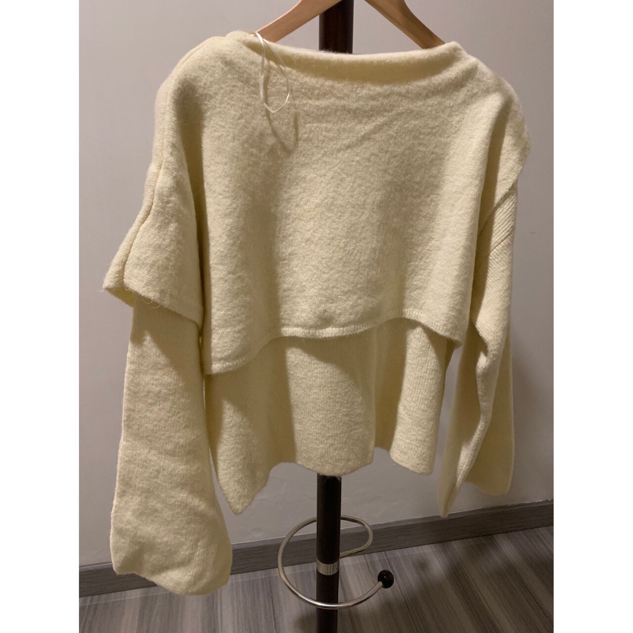 Zara Minimalist Knit Sweater Jumper With Cape Collar - Cream 