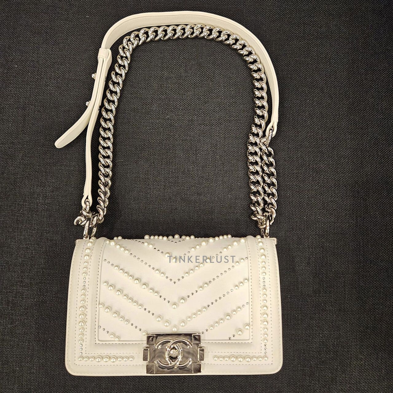 Chanel Boy Small Pearls Broken White Chevron #29 Shoulder Bag