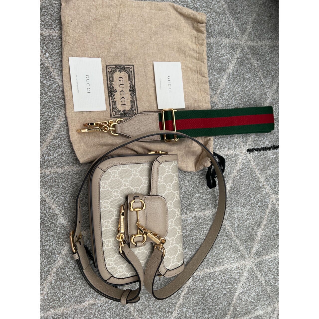 Gucci Horsebit 1955  GG Supreme Beige Sling Bag