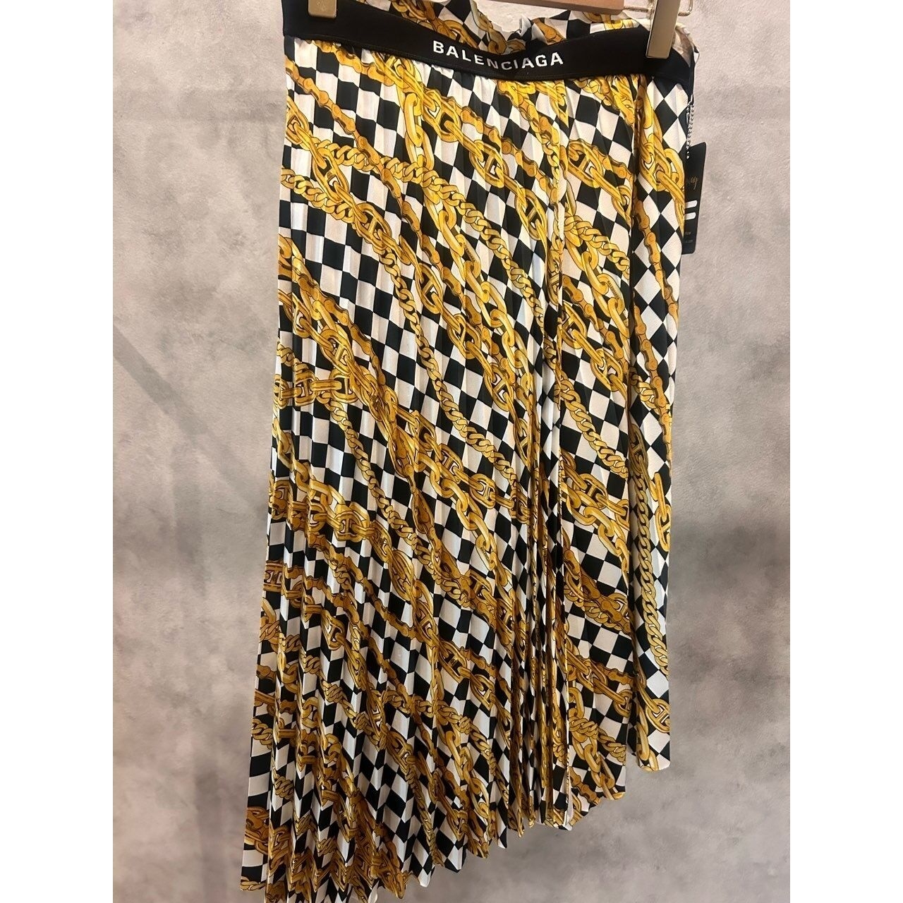 Balenciaga Pleated Print Gold Midi Skirt