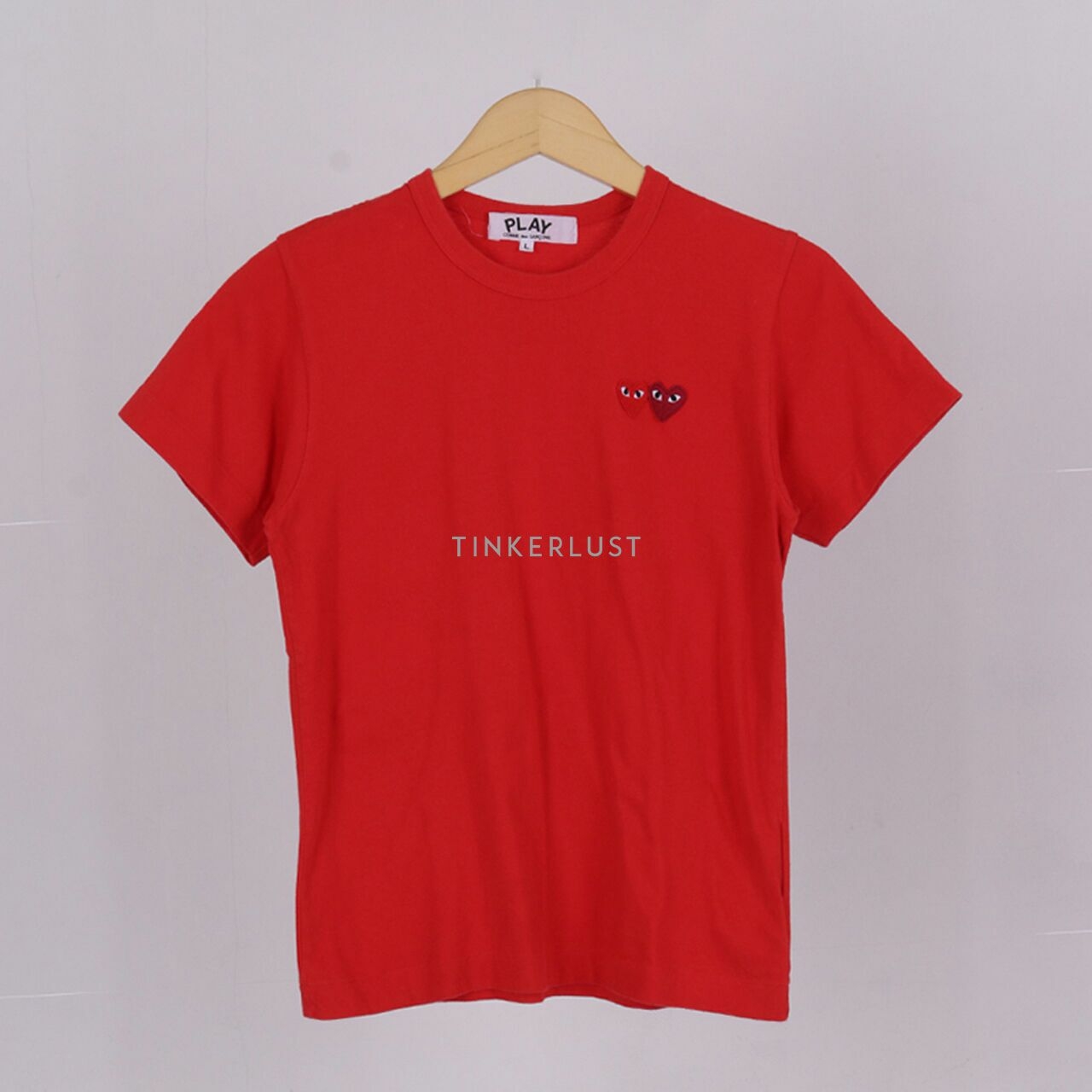 Comme Des Garcons White Red Play Heart Print T-Shirt