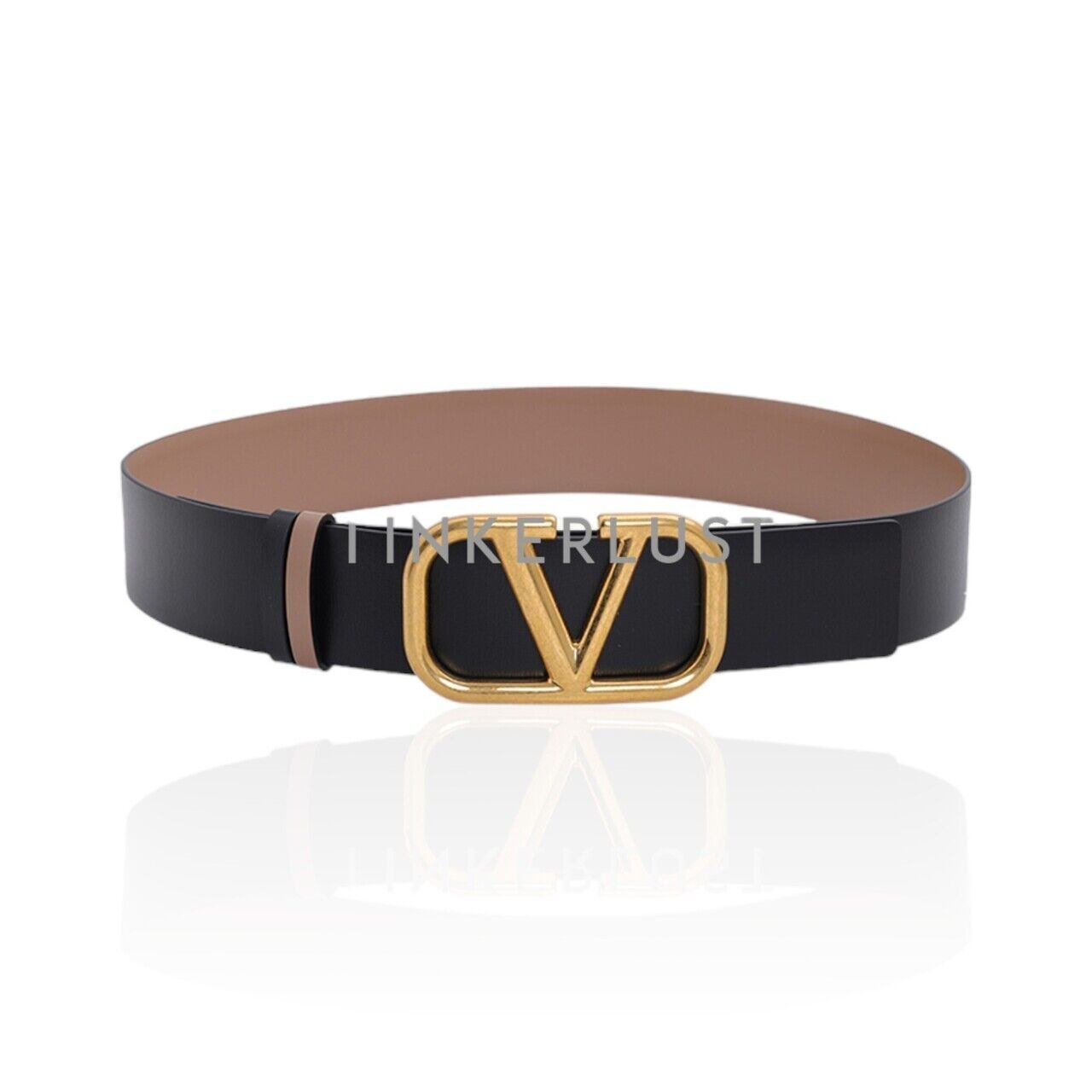 Valentino Reversible in Black/Rose Cannelle Leather with VLogo Buckle Belt