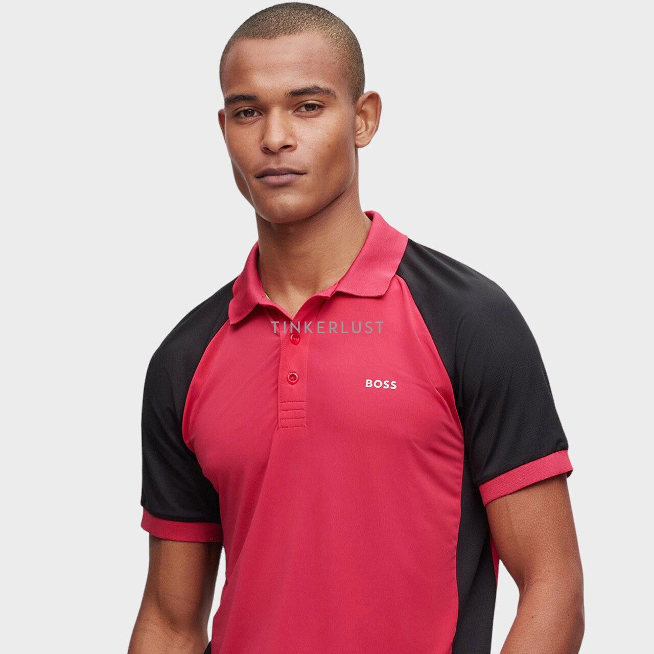 Hugo Boss Men Pauletech Performance-Stretch Slim Fit Polo Shirt in Pink/Black with Colour-Blocking