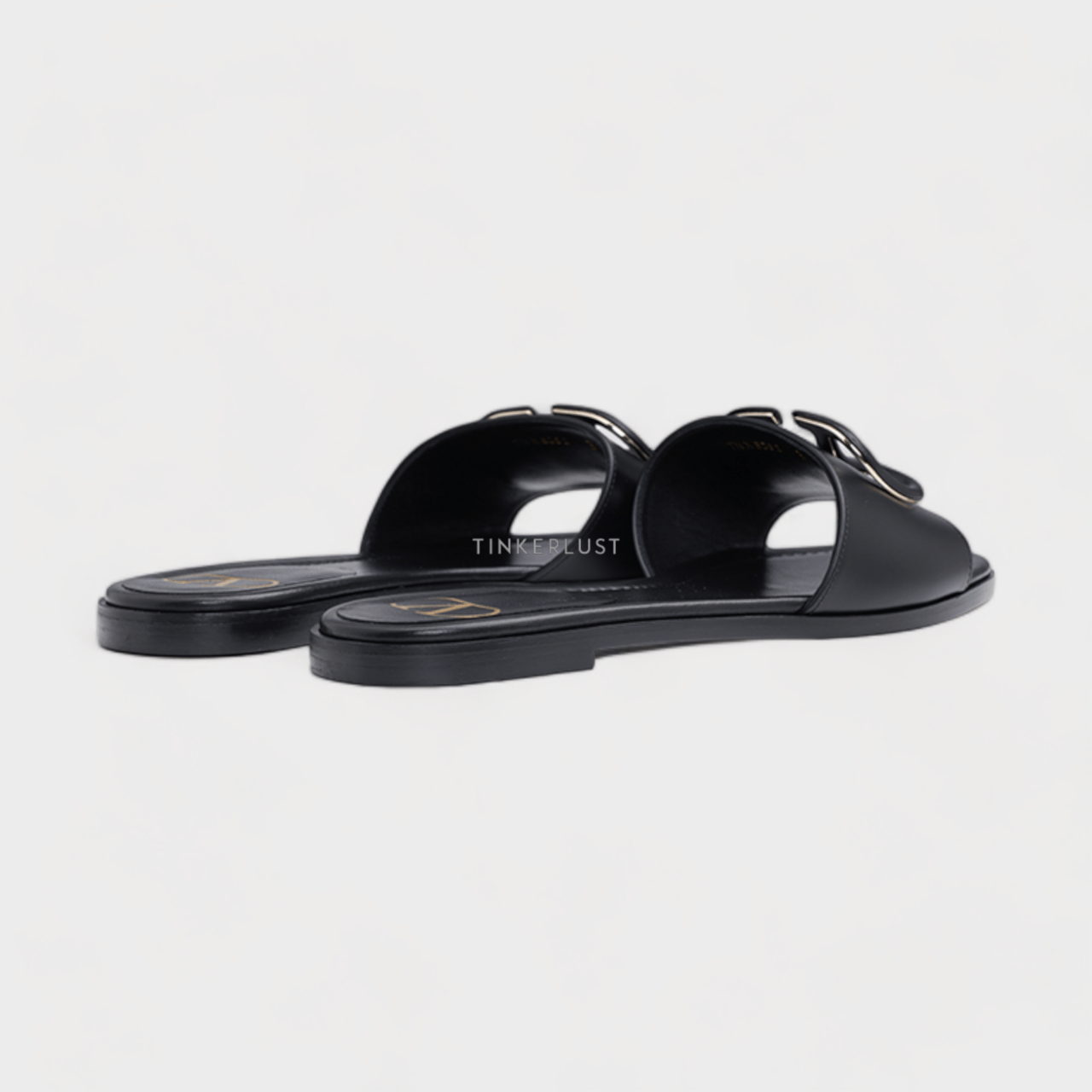 VALENTINO VLogo Signature Slides Sandals in All Black Calf