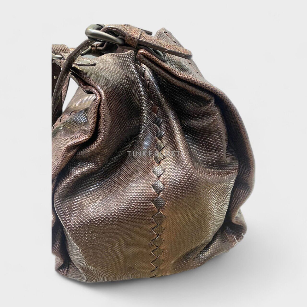Bottega Hobo Brown Snakeskin Shoulder Bag