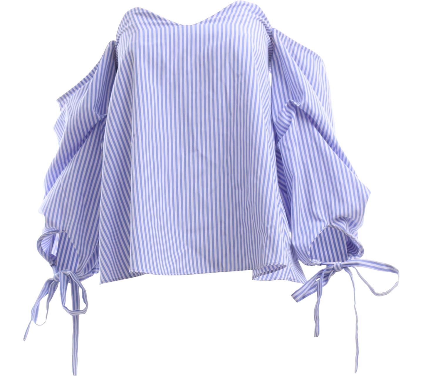 Fashion Nova Blue & White Striped Off Shoulder T-Shirt