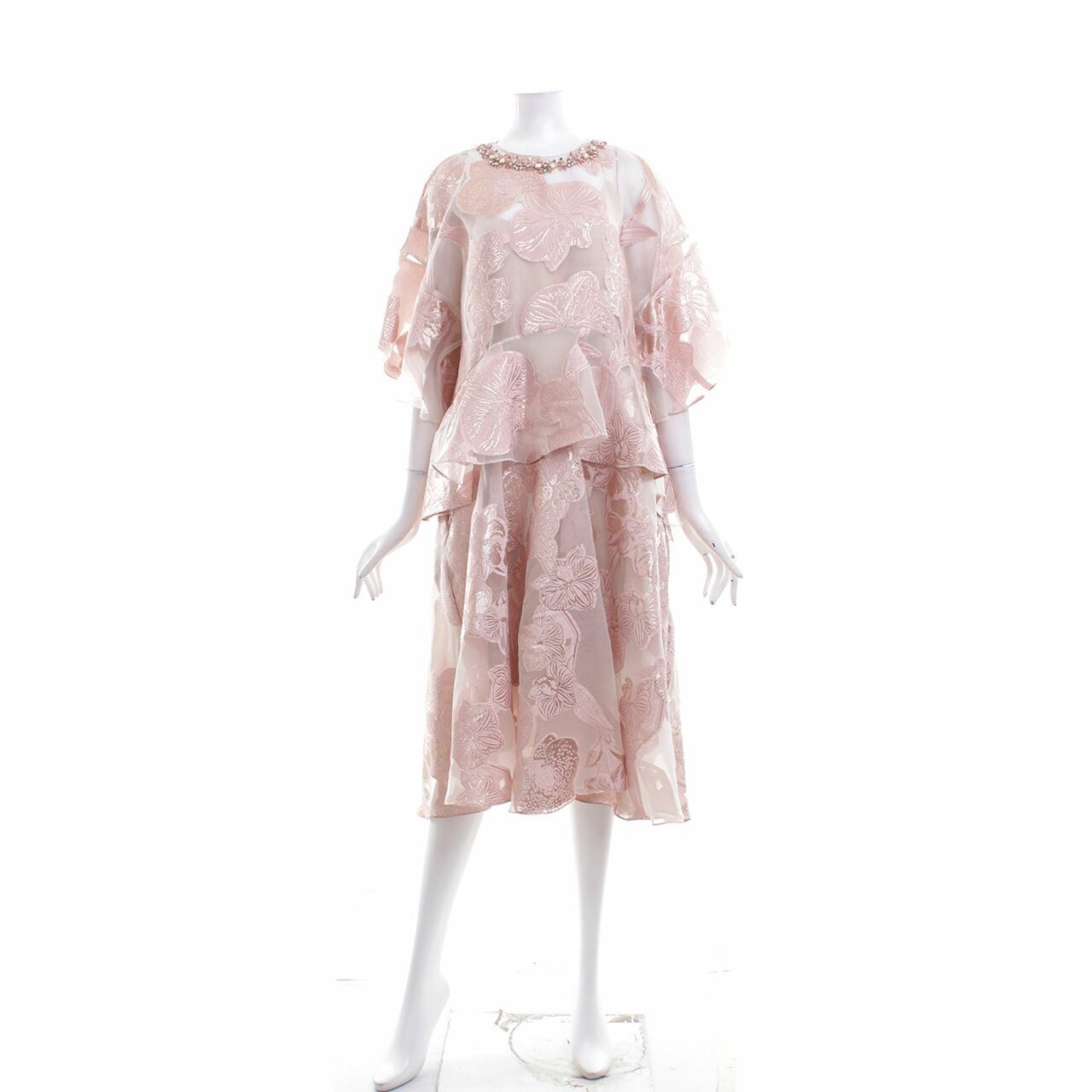 Biyan Pink Lace Embellished Midi Dress
