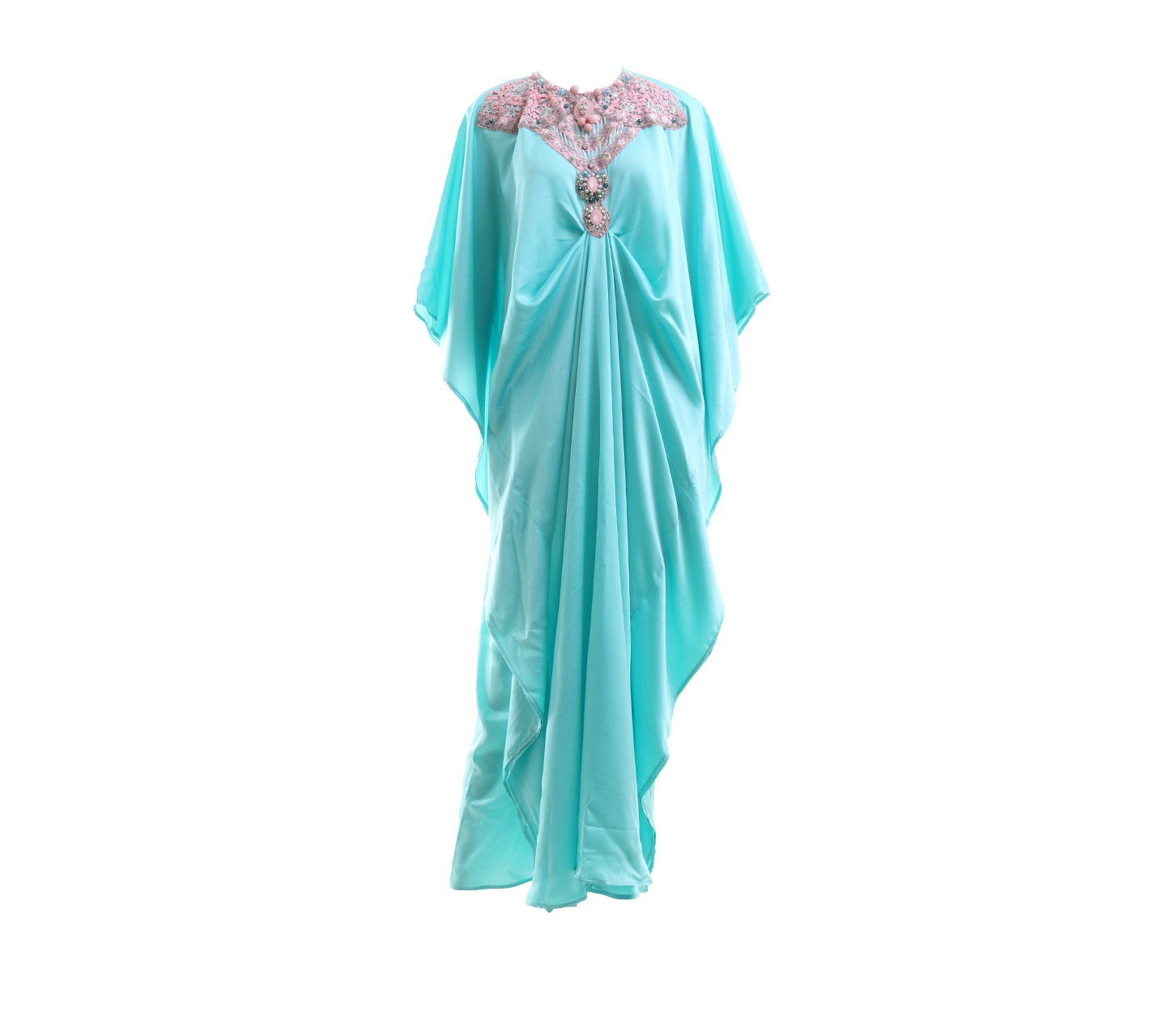 Febianihermaini Aquamarine Caftan Embellishment Neck Long Dress