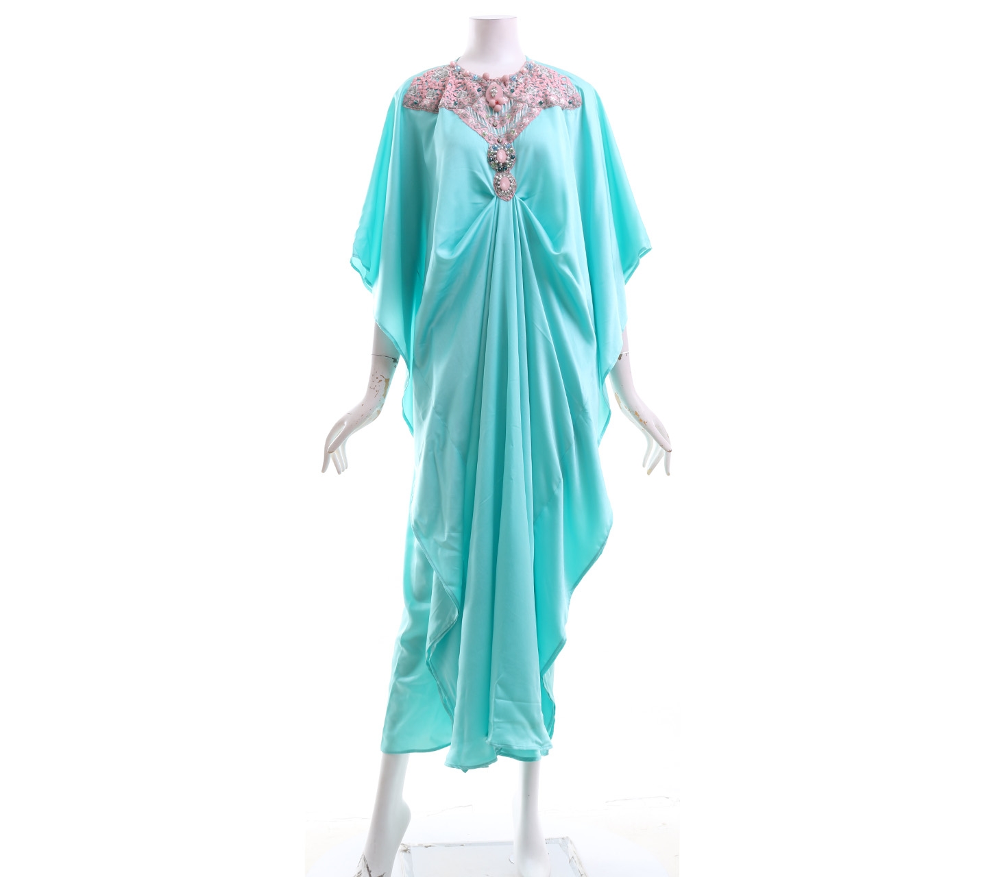 Febianihermaini Aquamarine Caftan Embellishment Neck Long Dress