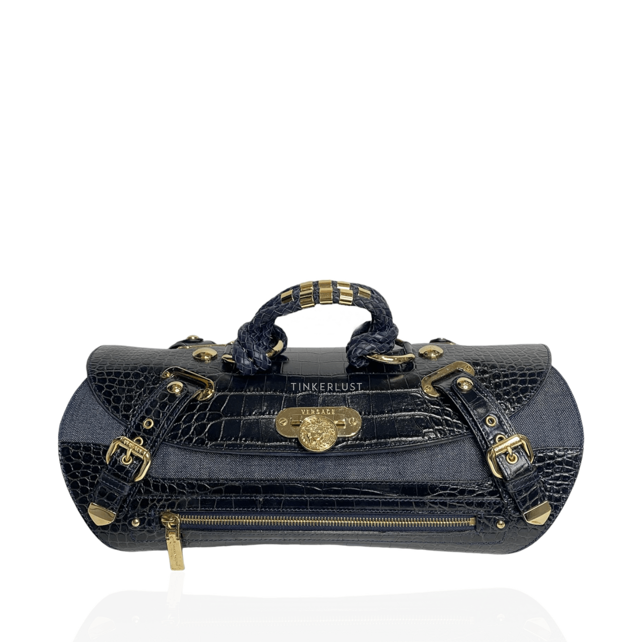Gianni Versace Croco Embossed Denim Canyon Handbag 