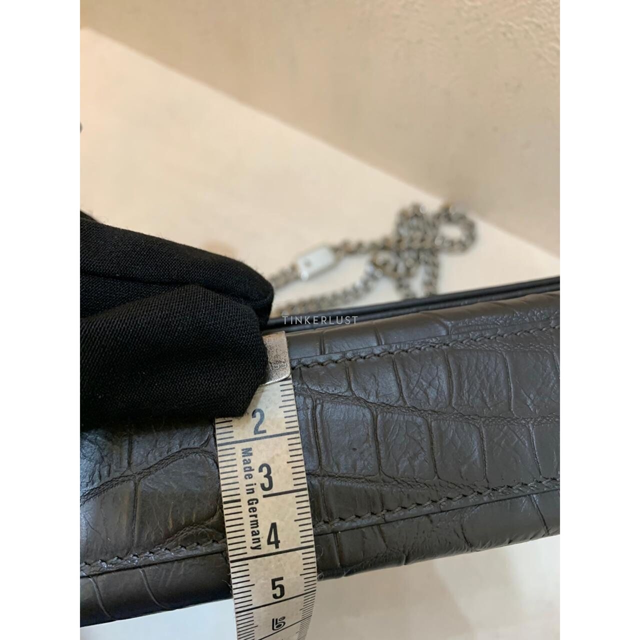 Saint Laurent Kate Tassel in Taupe Grey Croc Stamped SHW  2017 Sling Bag