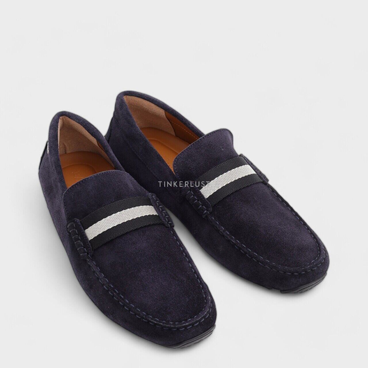 Bally Driver Pearce Navy Blue Suede with Trainspotting Stripe Loafers