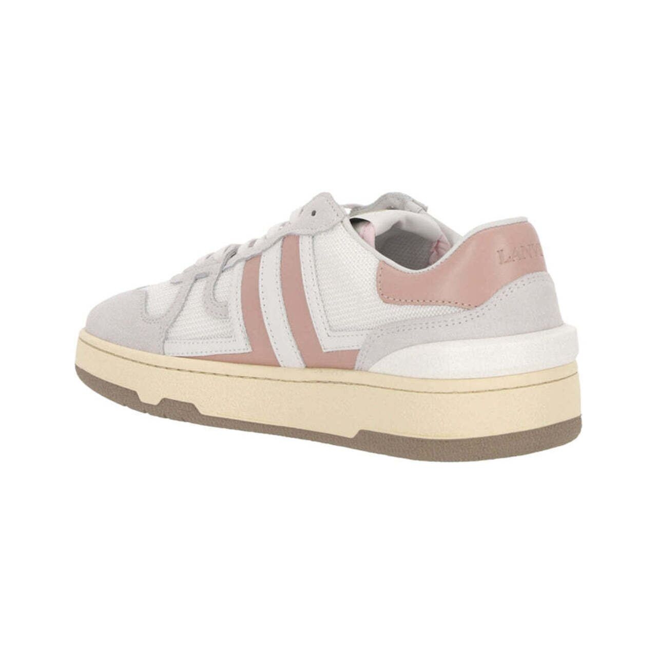 Lanvin Leather and Mesh Clay Low Top Sneakers White/Light Pink Women