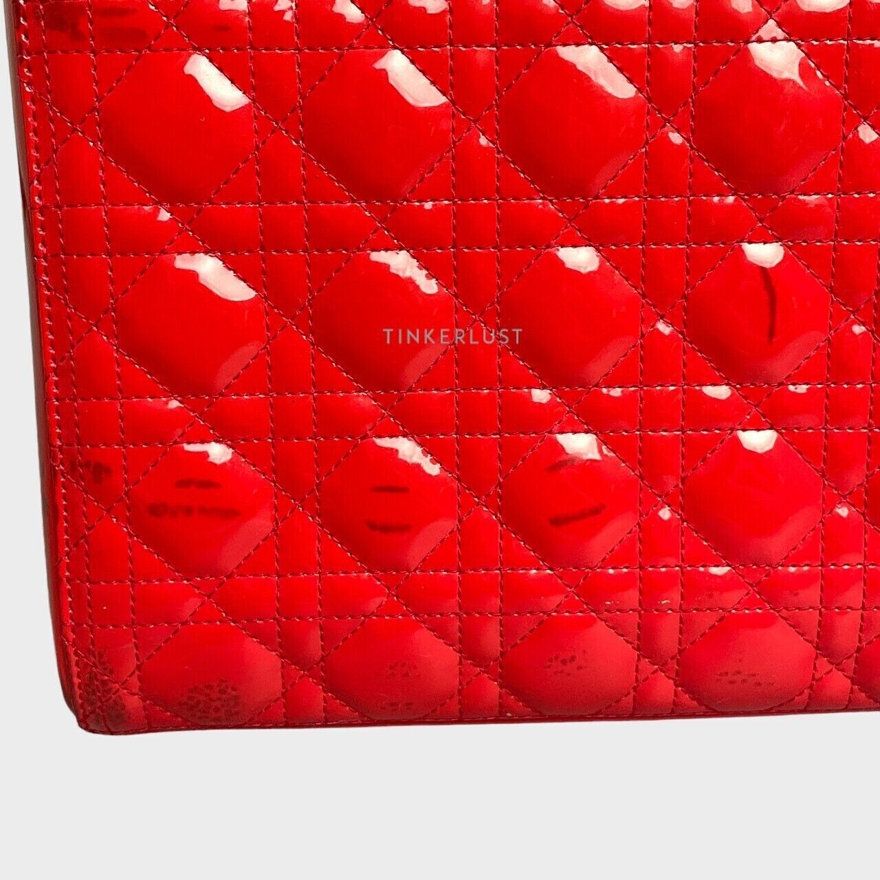 Christian Dior Lady Dior Medium Patent Leather Red Satchel Bag
