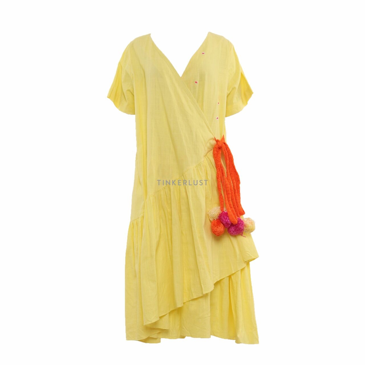 Nagita Slavina Yellow Wrap Midi Dress