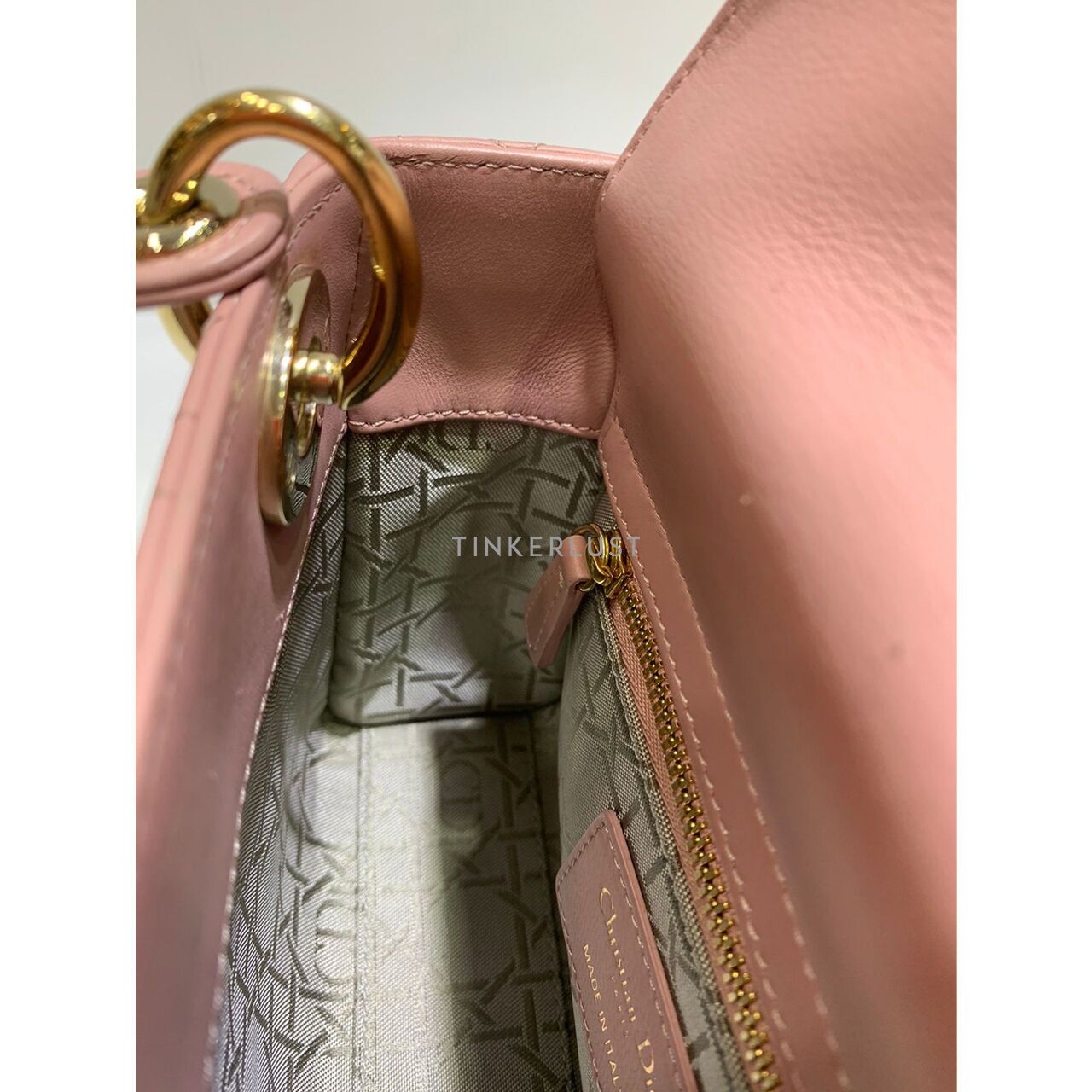 Christian Dior Lady Dior Mini Rose Poudre Lambskin GHW 2022 Satchel 