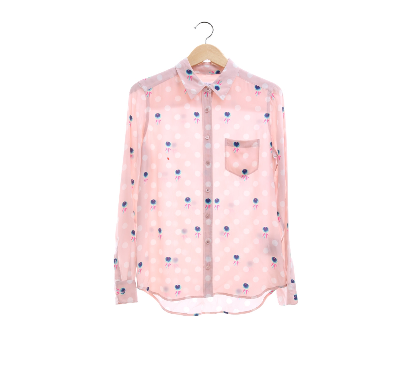Equipment Femme Soft Pink Polkadot With Floral shirt