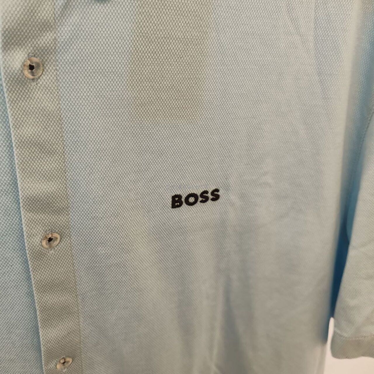 Hugo Boss Men Short Sleeve in Blue Reguler Fit Stretch with Black Logo Shirt
