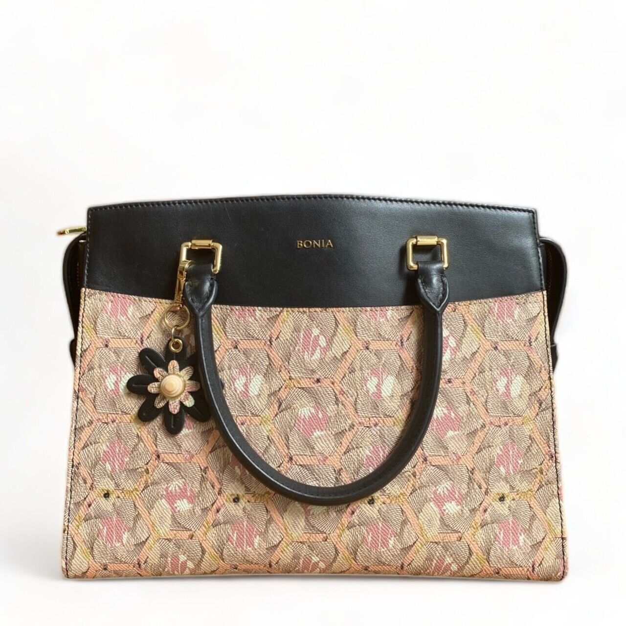 Bonia Black & Pink Geometric Handbag