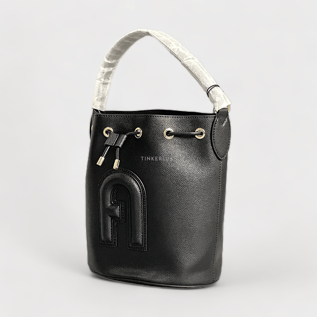 Furla Clio Drawstring Black Leather Shoulder Bag