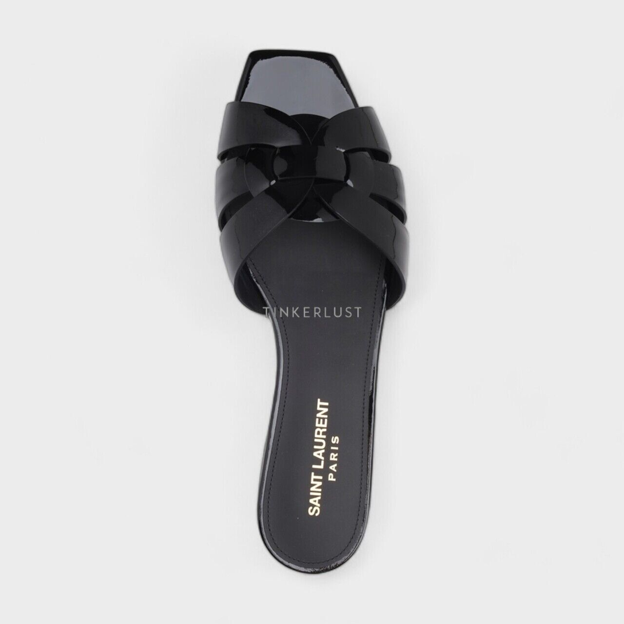 Saint Laurent Nu Pieds Tribute Slippers Black Patent Sandals