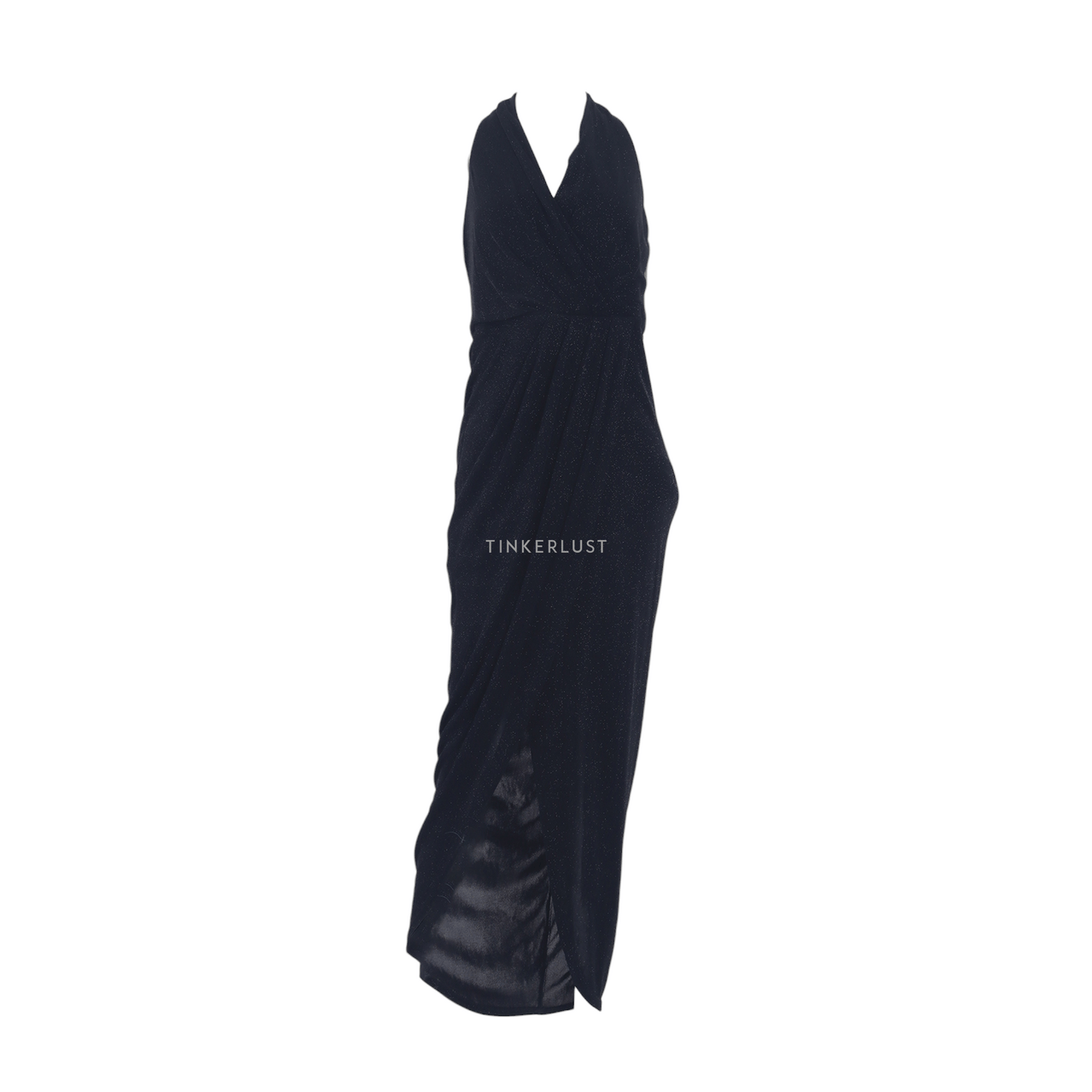 Forever New Aria Jersey Halter Drape Black Metallic Midi Dress