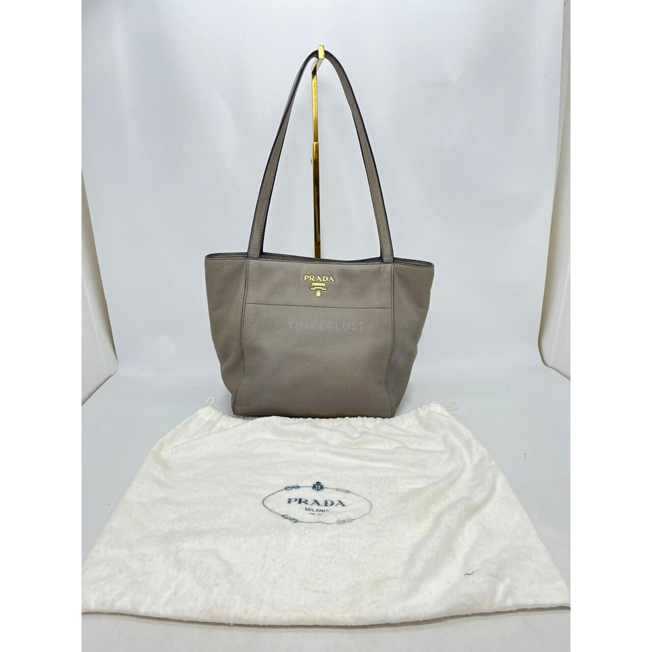 Prada Grey Grained Leather GHW Tote Bag