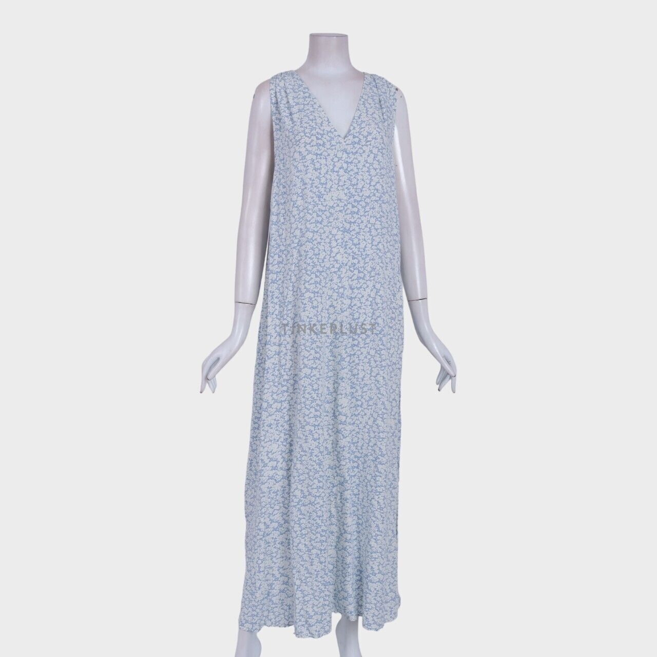 Mango Blue & White Slit Long Dress