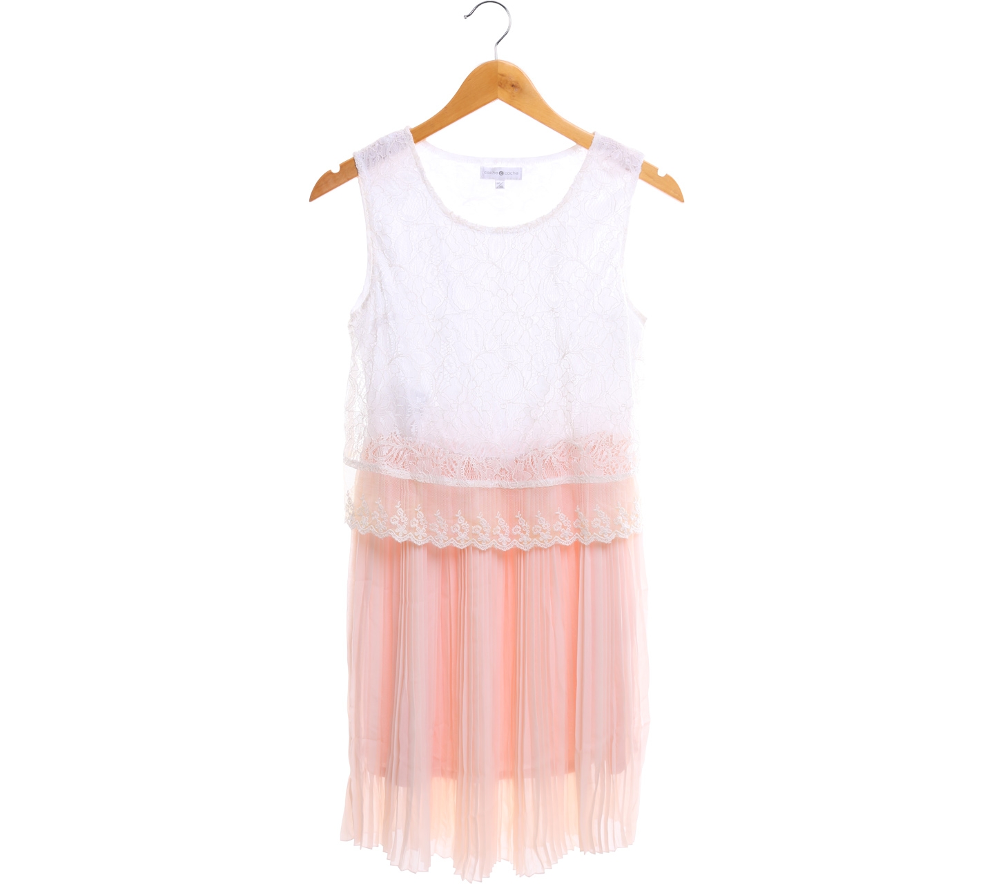 Cache-Cache Off White And Cream Lace Pleated Midi Dress