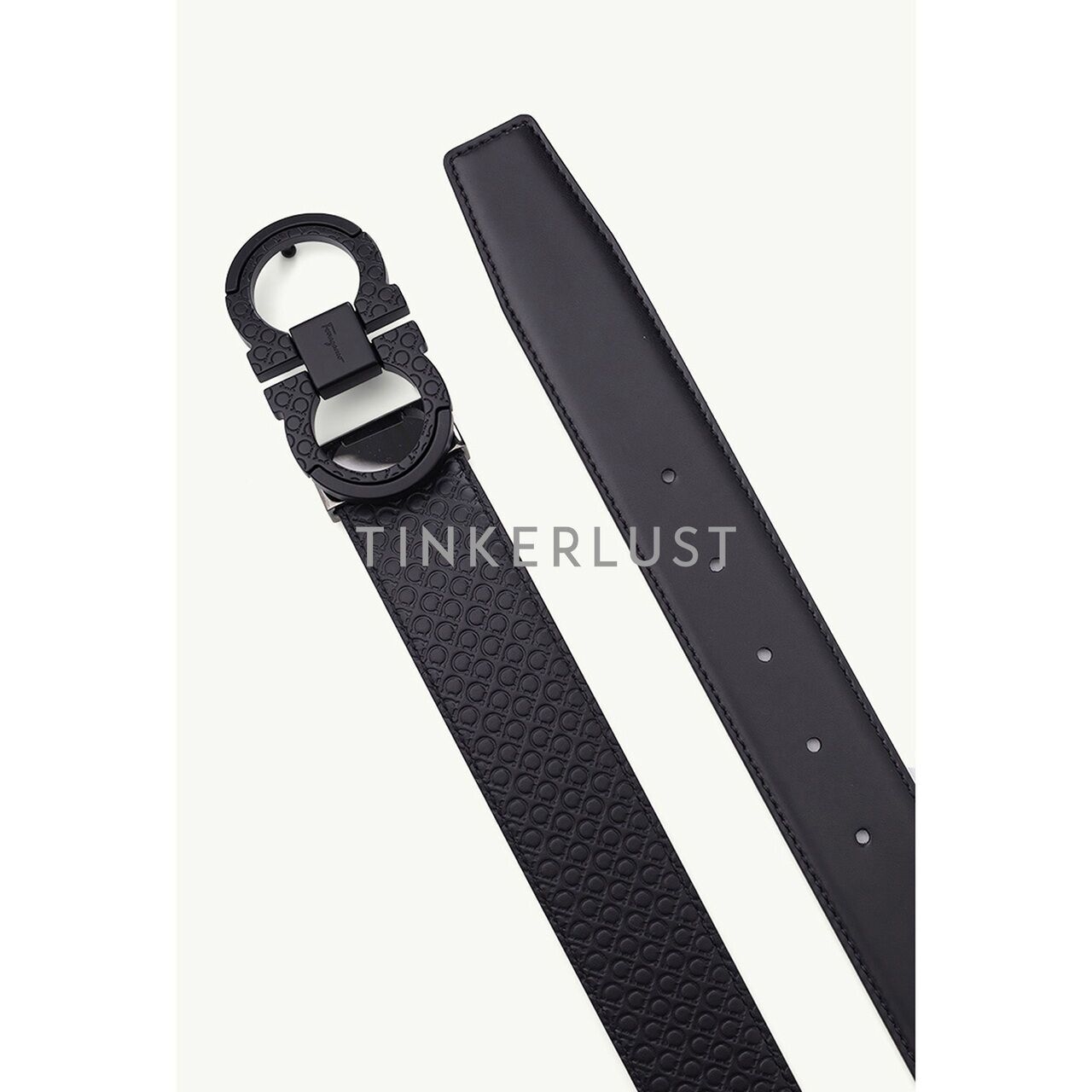 Salvatore Ferragamo Reversible Gancini Belt 3.5cm Black/Black Embossed All Over Logo Gancini x Smooth Leather