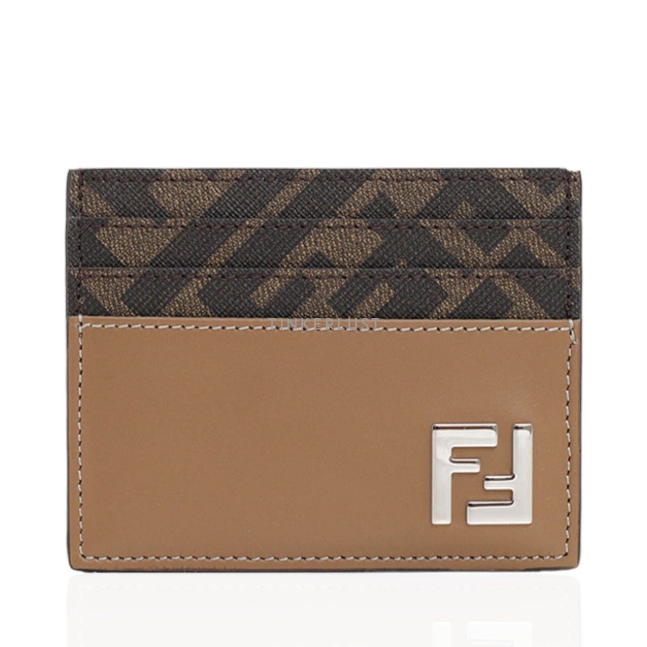 Fendi FF Squared Beige Card Holder Wallet