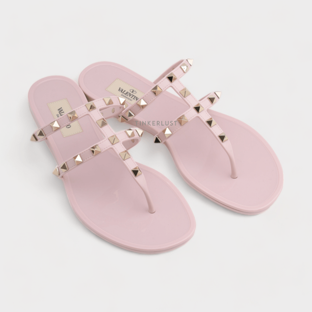 VALENTINO Rockstud Flat Rubber Sandals in Water Rose
