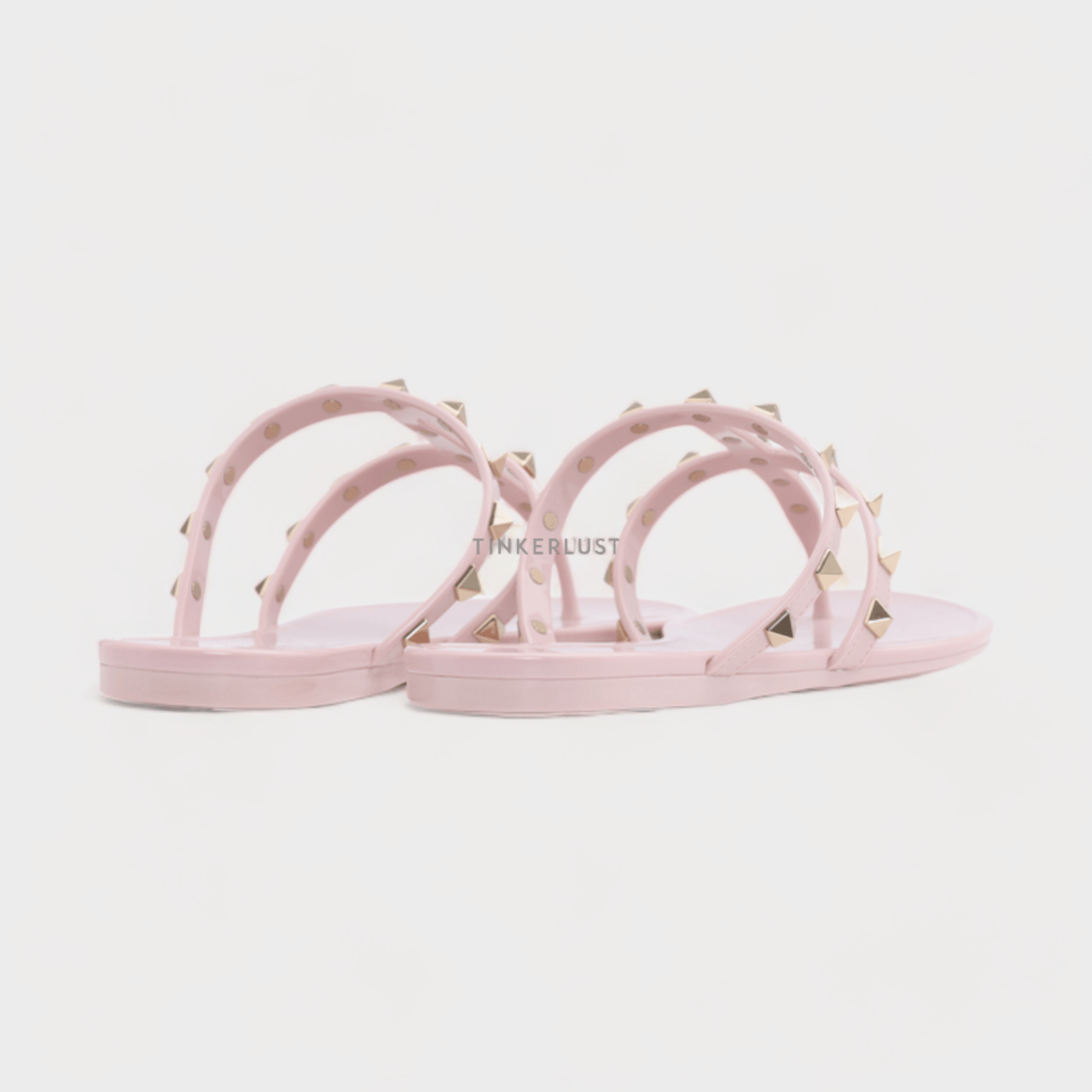VALENTINO Rockstud Flat Rubber Sandals in Water Rose