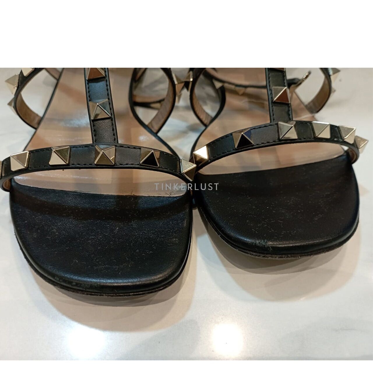 Valentino Garavani Rockstud Black Leather Sandals