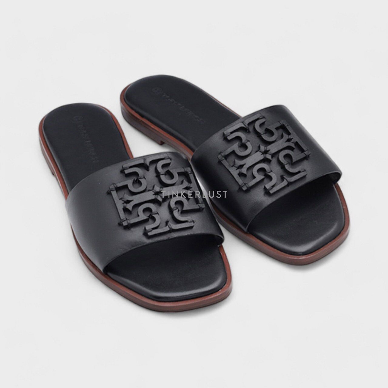 Tory Burch Women Ines in Perfect Black with Tonal Logo Slide Sandals