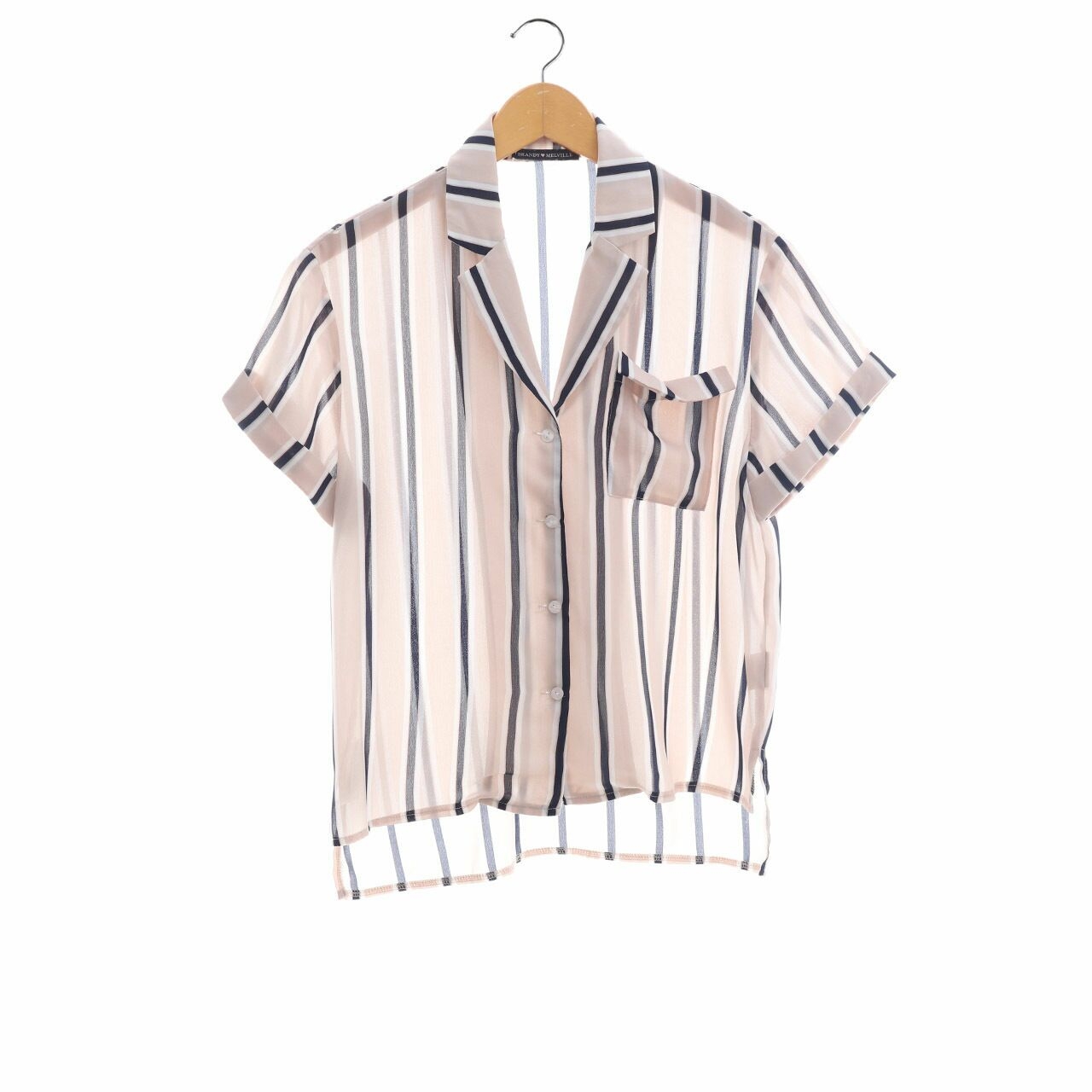 Brandy Melville Beige/Navy Striped Shirt