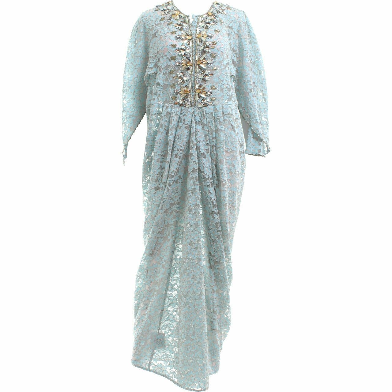 AVA Light Blue Lace Caftan Long Dress