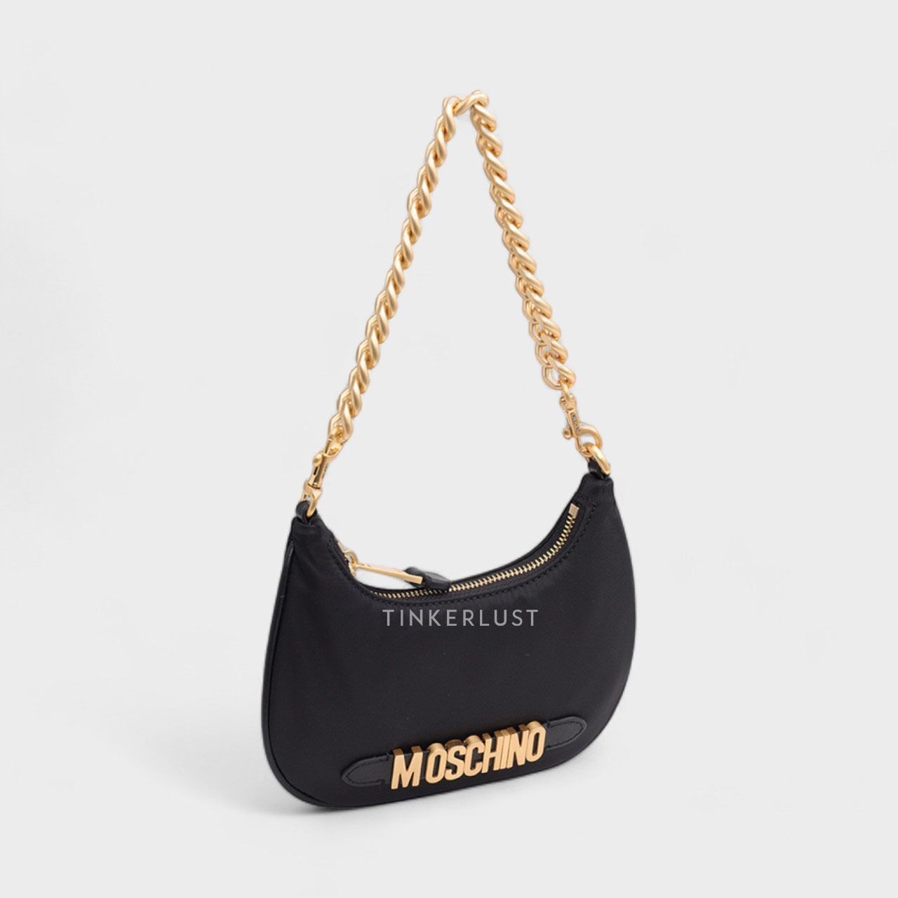 Moschino Small Lettering Logo Hobo Black GHW Shoulder Bag