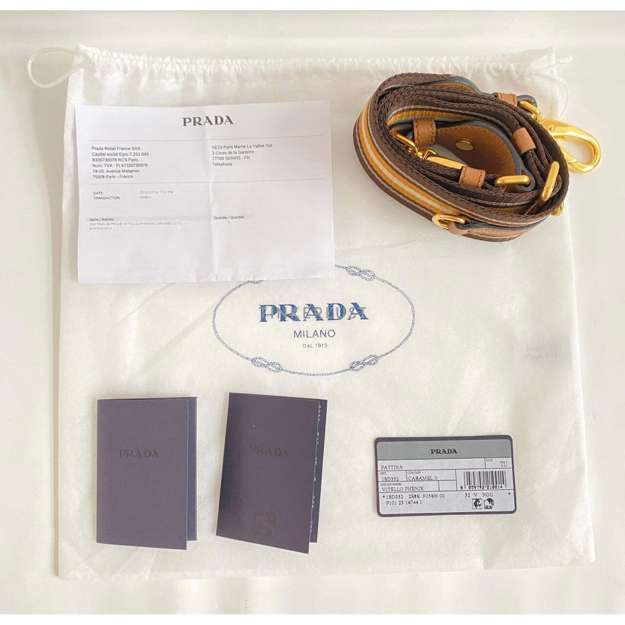Prada 1BD352 Camera Flap Bag Caramel Pattina Vitello Phenix Sling Bag 