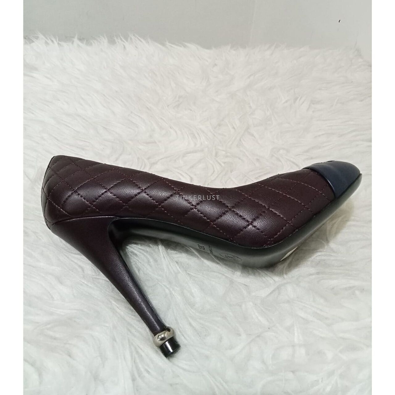 Chanel Cap Toe Burgundy Quilted Lambskin Heels