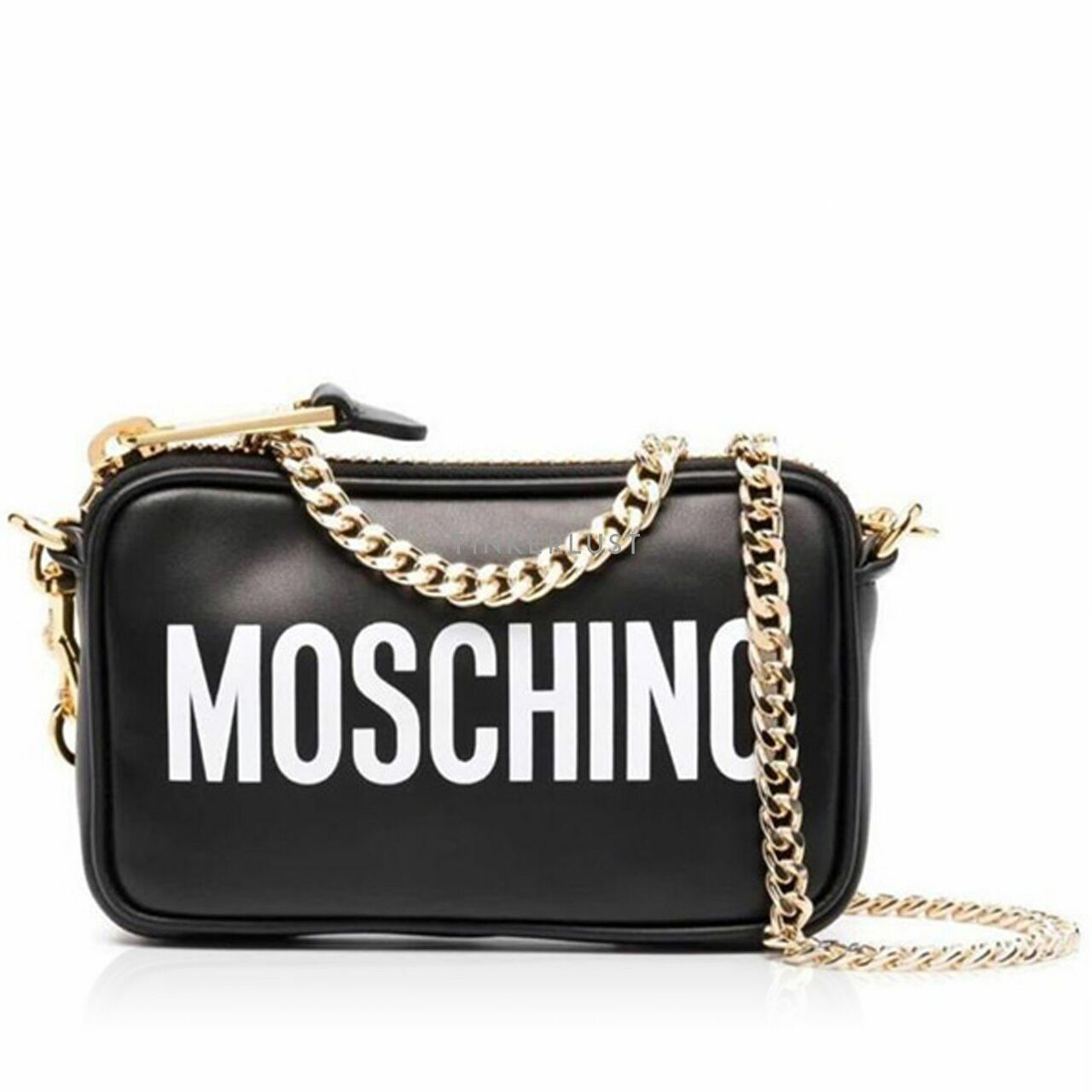 Moschino Logo Print Mini Leather Crosbody Bag In Black GHW