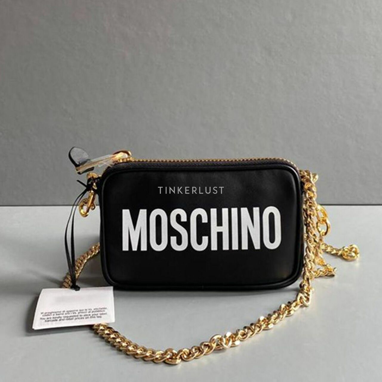 Moschino Logo Print Mini Leather Crosbody Bag In Black GHW