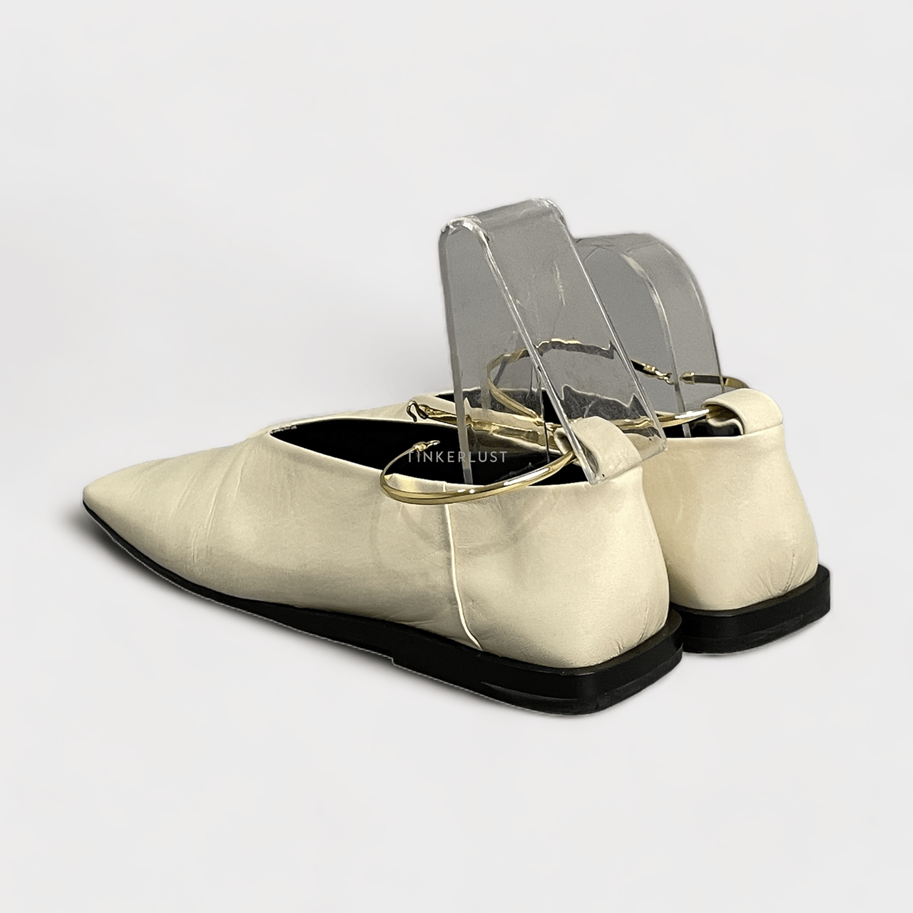 Jil Sander Embellished Glossed-leather Ivory Ballet Flats