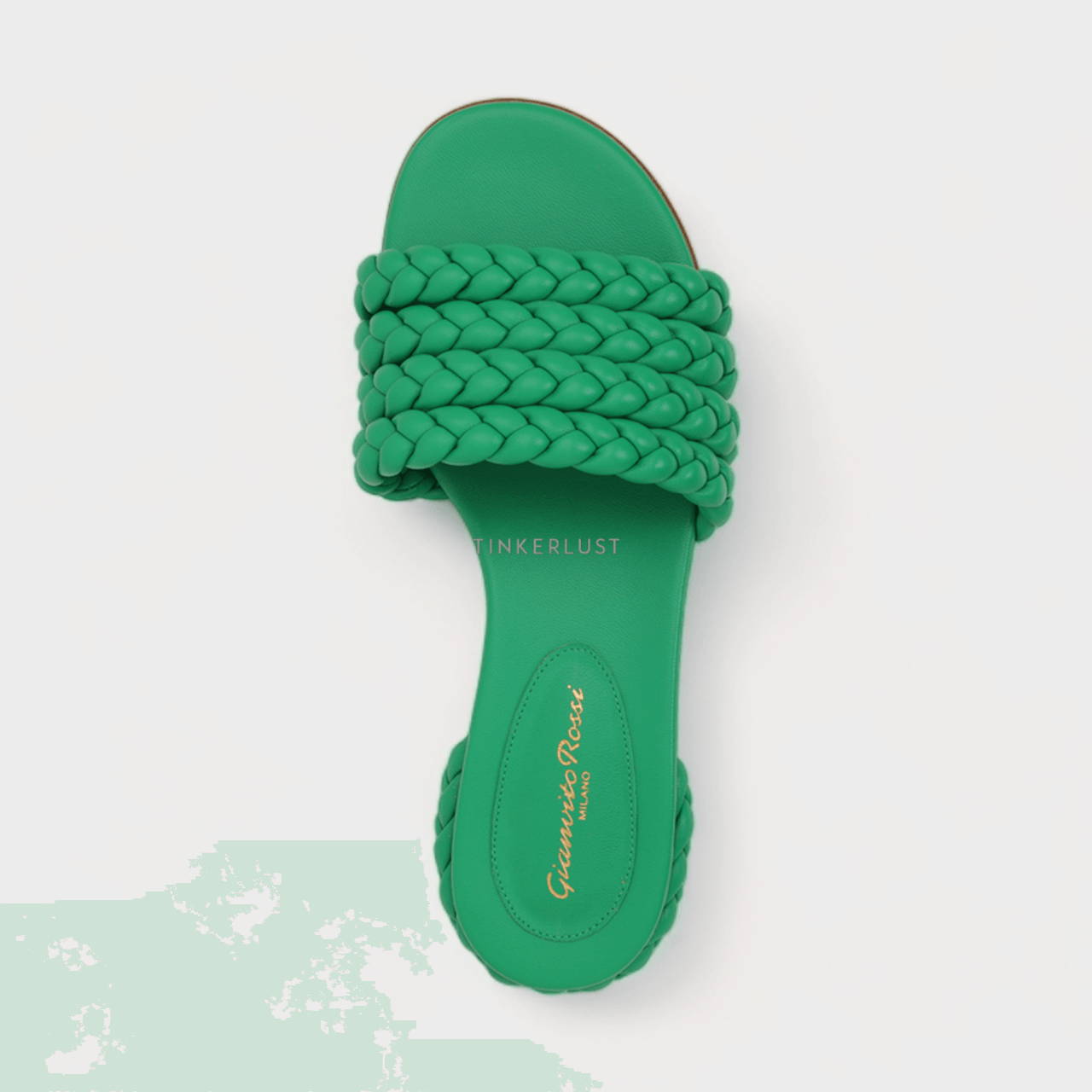 Gianvito Rossi Ischia Mules 20mm in Green Braided Nappa Leather Sandals