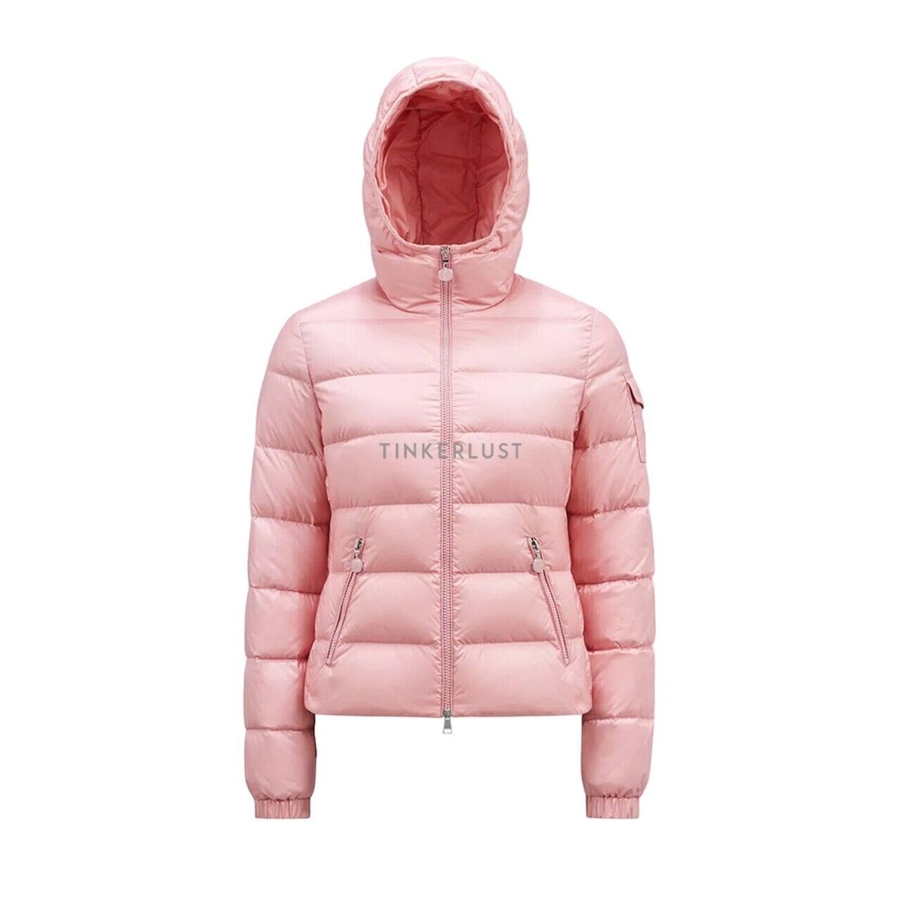 Moncler Women The Gles Short Down Jacket in Pink with Hoodie