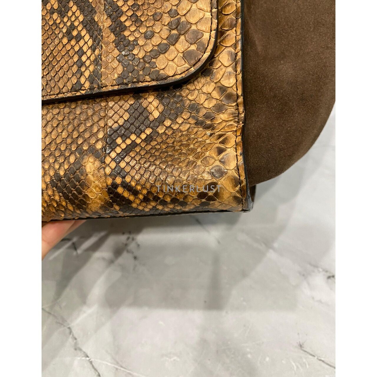 Celine Trapeze Python Leather Flap Top Handle GHW Satchel