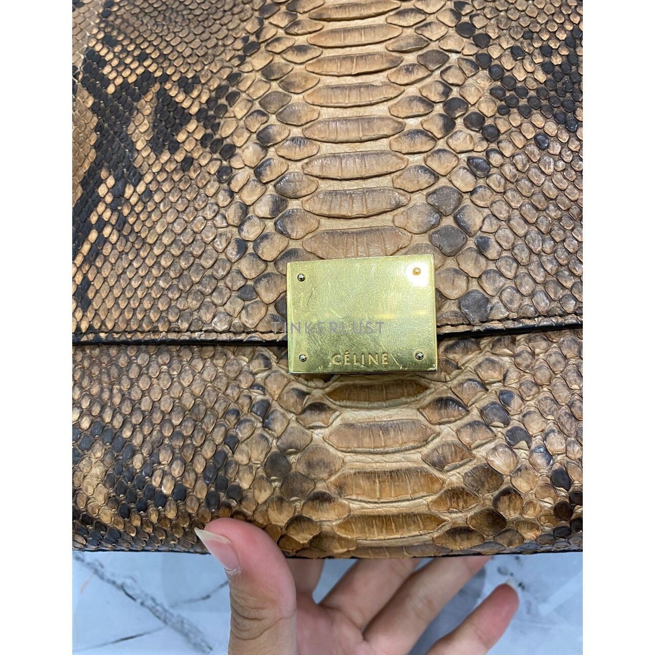 Celine Trapeze Python Leather Flap Top Handle GHW Satchel
