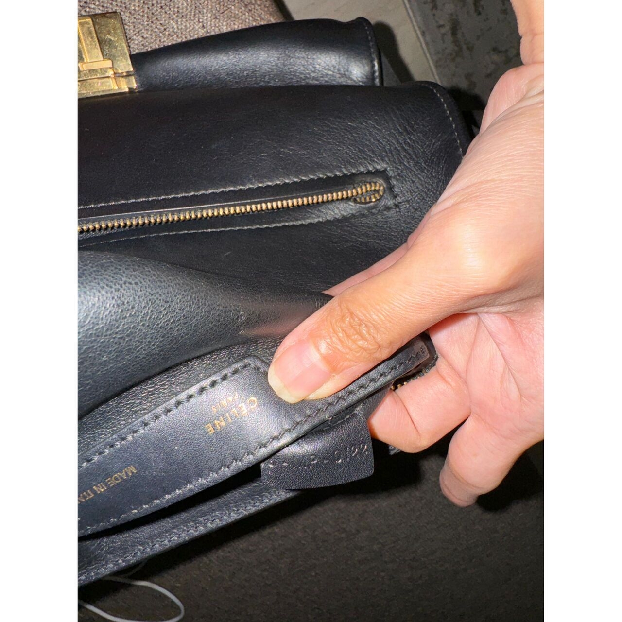 Celine  Trapeze Croco Embossed Medium Black Handbag